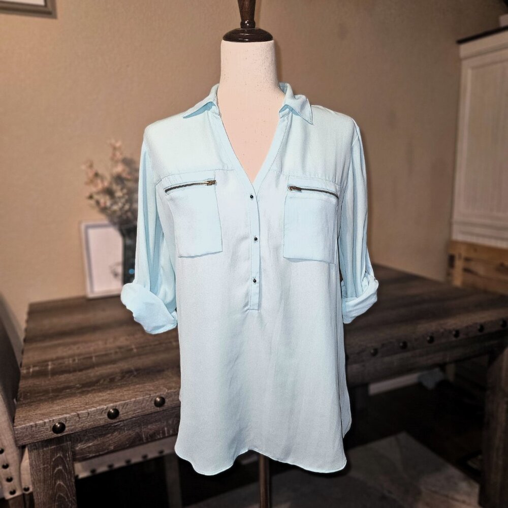 Light Blue Button-Up Blouse - Picture 9 of 11